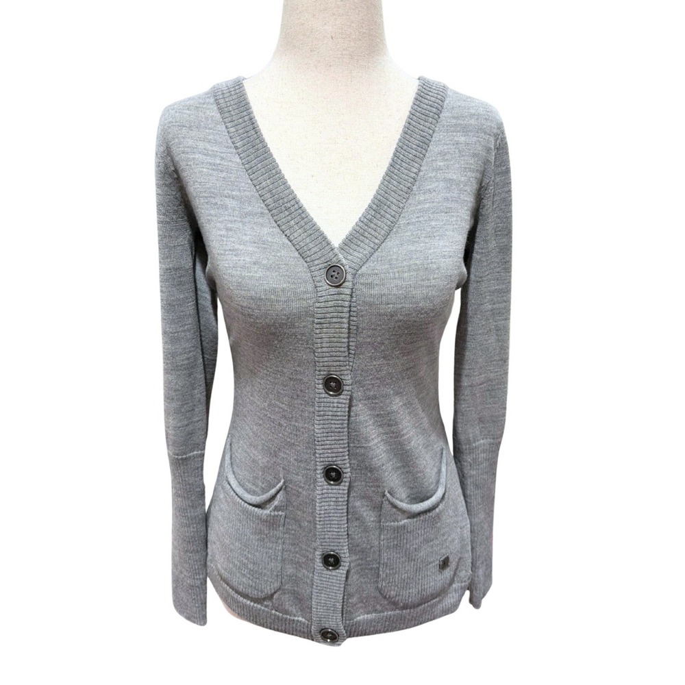 Smartwool Womens Grey 100% Merino Wool V-Neck Button Front Cardigan Sweater